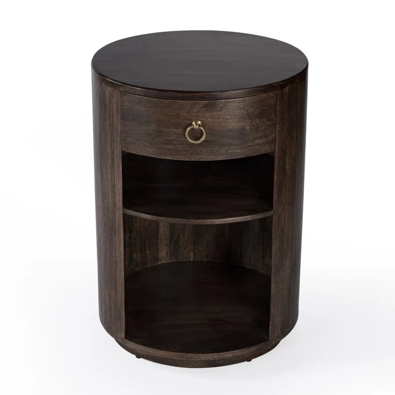 Carnolitta Modern Round Wood & Metal End Table with Storage