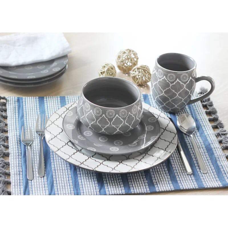 Moroccan Grey 16-Piece Ceramic Dinnerware Set for 4
