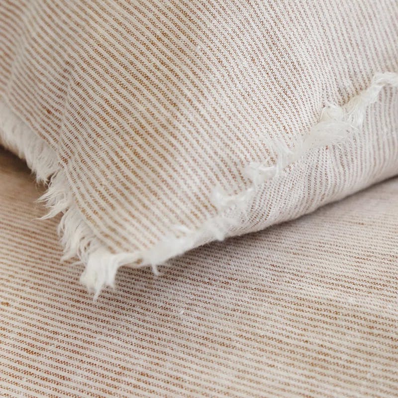 Terra Cotta Linen Standard Sham with Frayed Edges and Heathered Texture