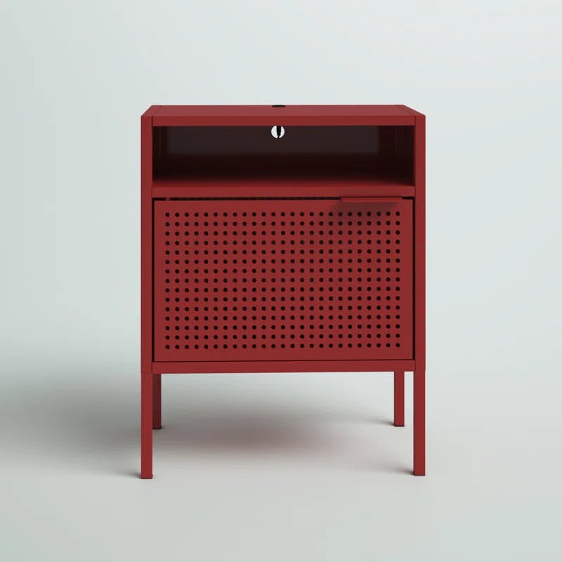 Gemma 19" Red Metal Nightstand with USB Charging Port