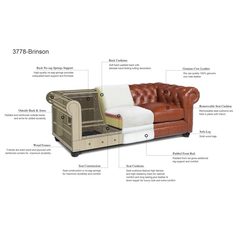 Cobblestone Camel 95'' Rolled Arm Chesterfield Sofa with Nailhead Details