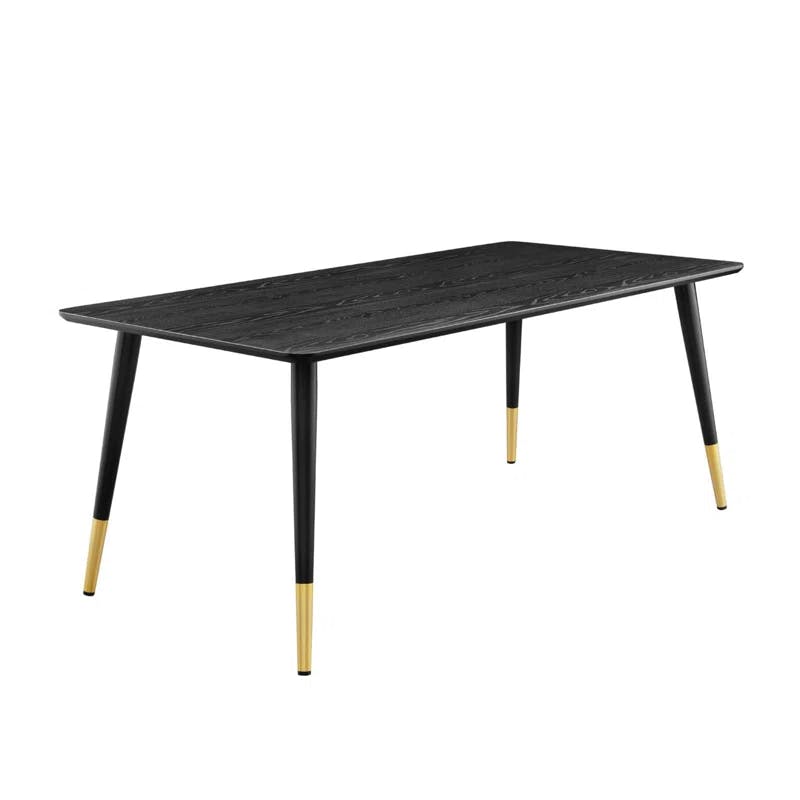 Mid-Century Modern 71'' Matte Black and Gold Dining Table
