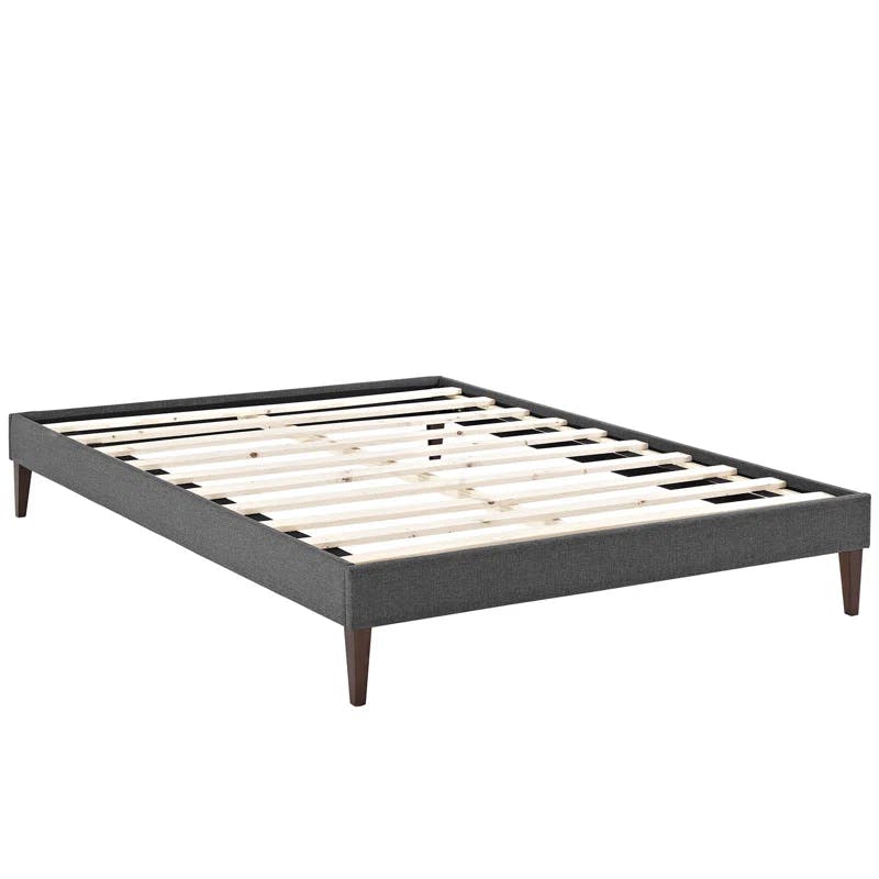 Tessie Gray Polyester Queen Bed Frame with Tapered Legs