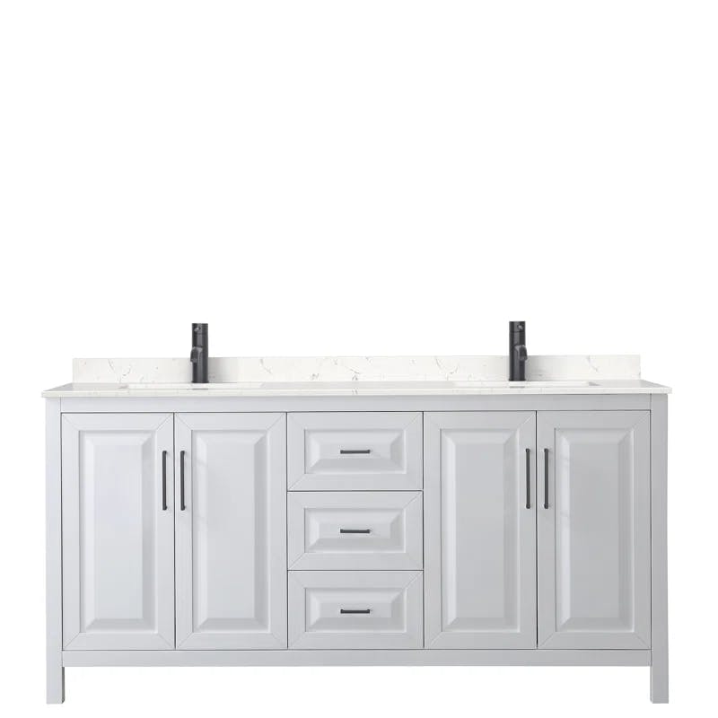 Elegant 72'' White Double Freestanding Vanity with Carrara Marble Top