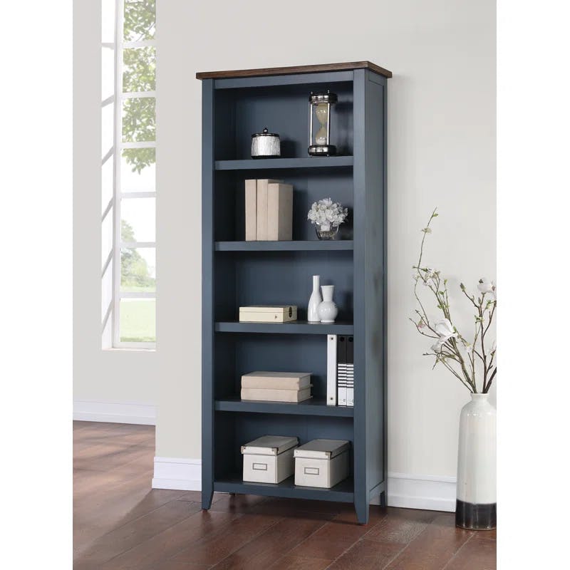 Transitional Blue/Brown Adjustable Wood Bookcase 30"W x 72"H
