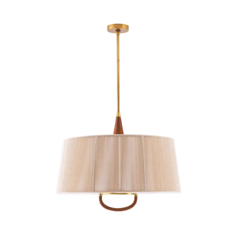 Middlebury Rustic Chic Brass and Leather-Wrapped 28.5" Drum Pendant Light