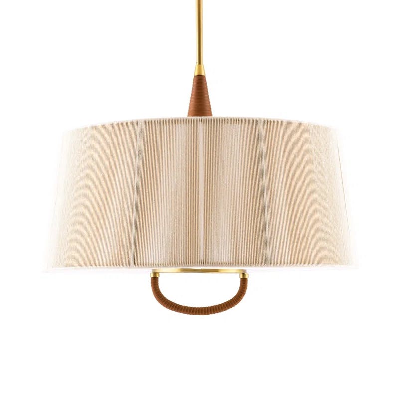Middlebury Rustic Chic Brass and Leather-Wrapped 28.5" Drum Pendant Light