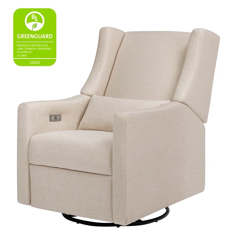Sustainably Sourced White Linen Swivel Recliner Armchair