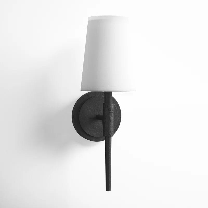 Beaumont Dimmable Black Wall Sconce with Off-White Linen Shade