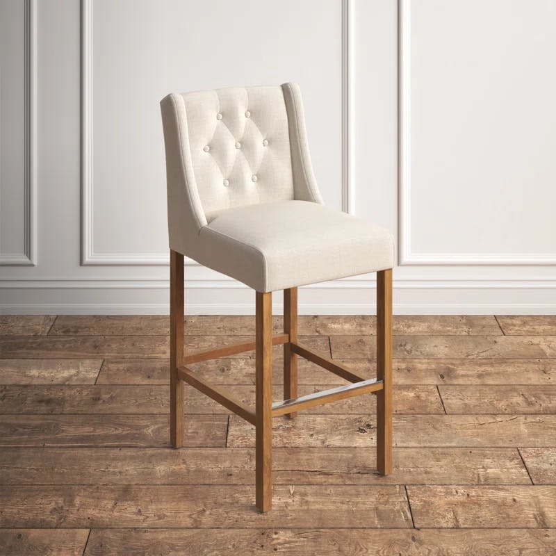 Karla Traditional Tufted 30" Barstool with Solid Wood Legs