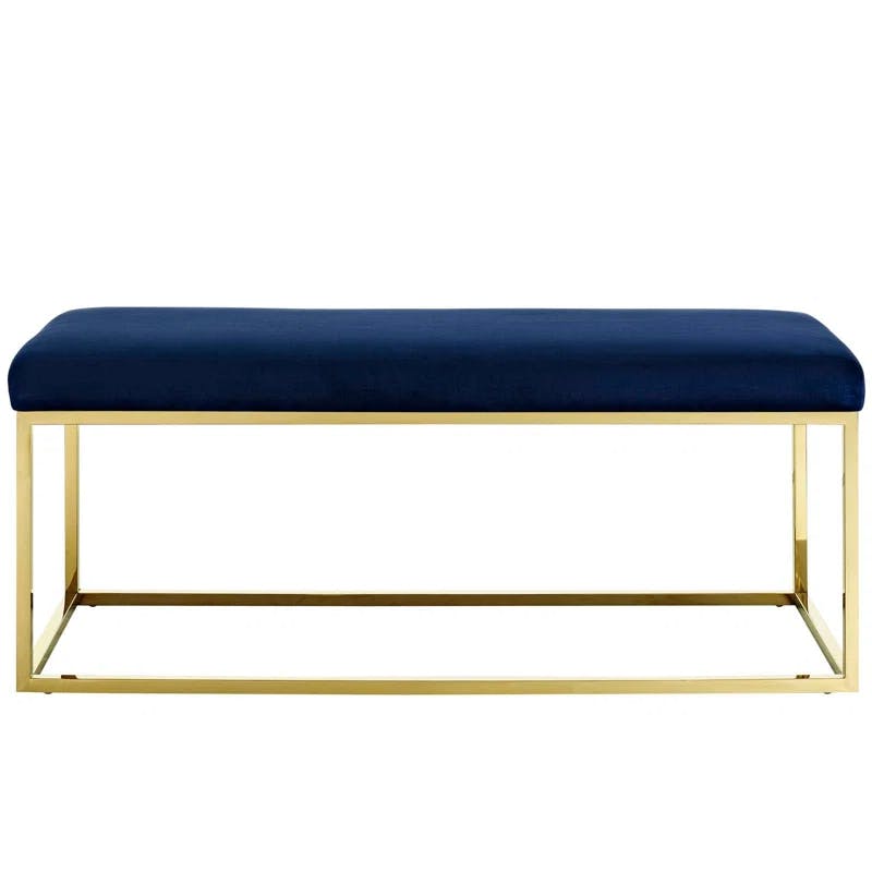 Elegant Navy Velvet and Gold Stainless Steel Bedroom Bench