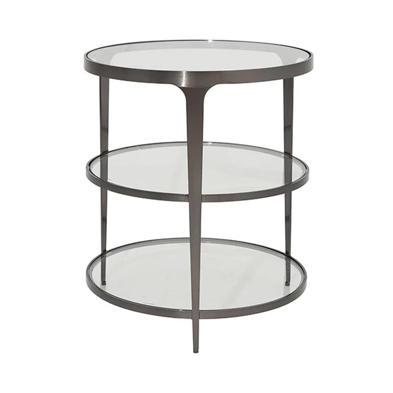 Contemporary Vienna 22" Black Round Metal & Glass End Table