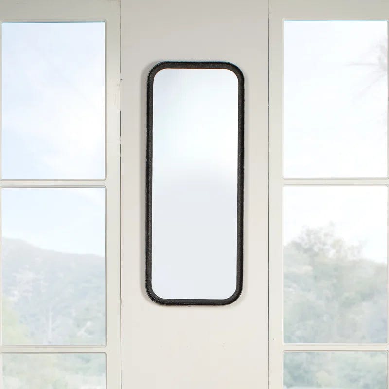 Contemporary Hand-Forged Metal Wall Mirror with Rounded Corners