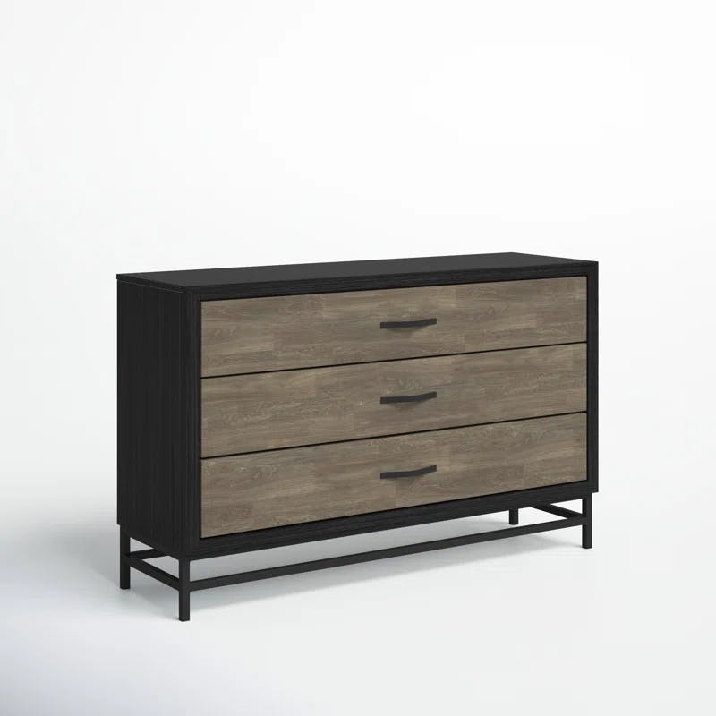 Transitional Black/Brown Solid Wood 3-Drawer Dresser