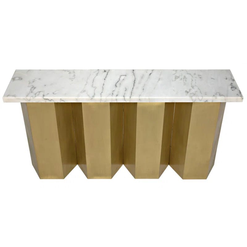 Shilo 64'' Rustic White Stone and Metal Console Table