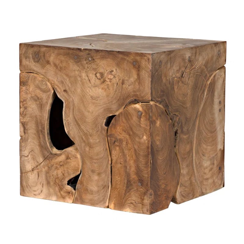 Teak Wood Square Accent Side Table with Natural Finish