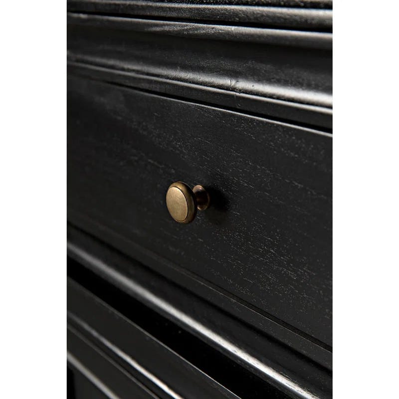 Colonial Bevel 90'' Hand-Rubbed Black Lighted Mahogany Hutch