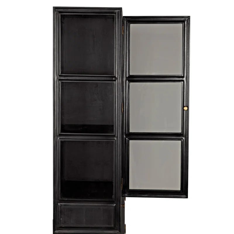 Colonial Bevel 90'' Hand-Rubbed Black Lighted Mahogany Hutch