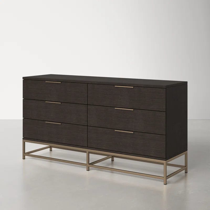 Transitional Charcoal Gray and Gold Dresser with 6 Soft Close Drawers