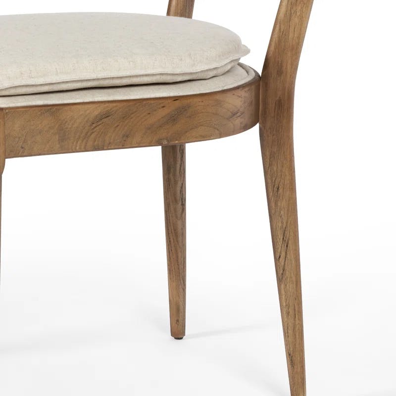 Elegant Linen and Cane Wood Dining Chair in Rich Brown