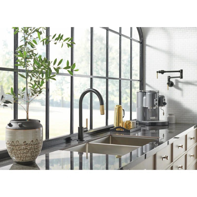 Modern 16" Stainless Steel Kitchen Faucet with Pull-out Spray
