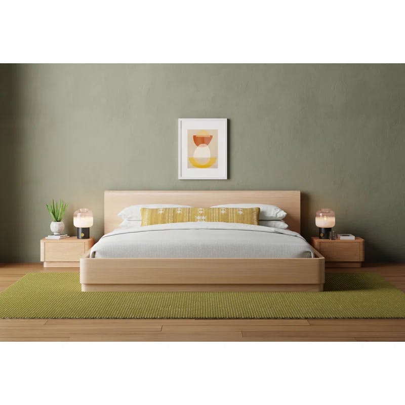 Round Off King Size Oak Wood Panel Bed with Headboard