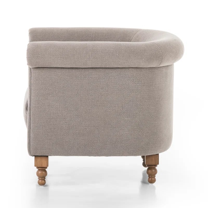 Beige Handcrafted Barrel Club Accent Chair