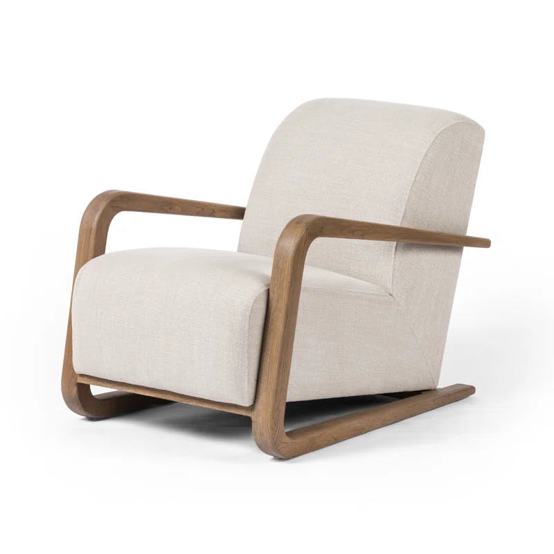 Irondale Stonewash Print Ecru & Oak Leather Accent Chair