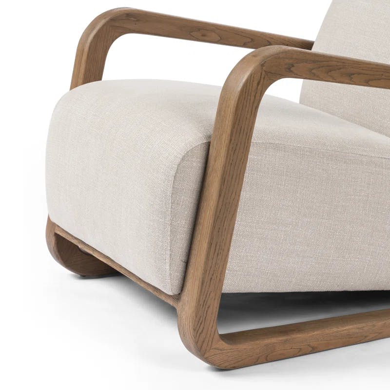 Irondale Stonewash Print Ecru & Oak Leather Accent Chair