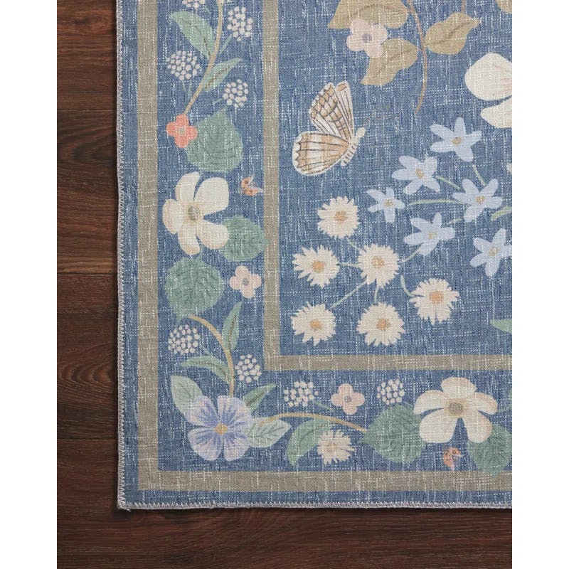 Enchanted Indigo Floral Flat-Woven Wool & Synthetic Runner Rug 2' x 5'