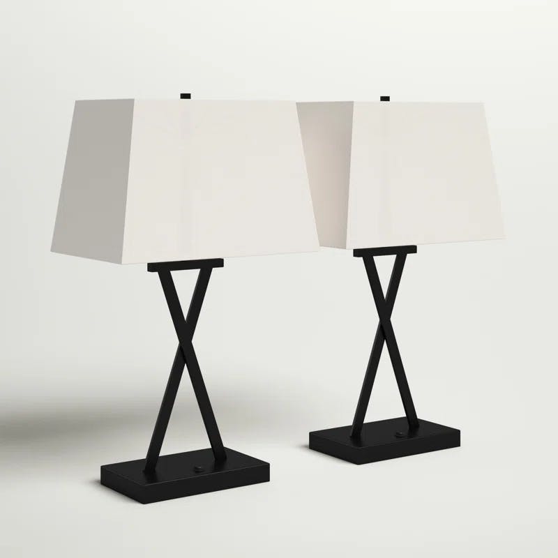 Maisie Black Crossing Lines USB Table Lamp Set of Two
