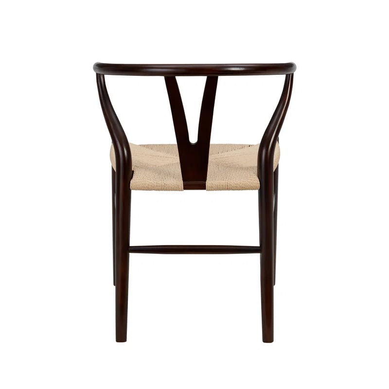 Walnut Wood Elegant Side Chair with Woven Rush Seat