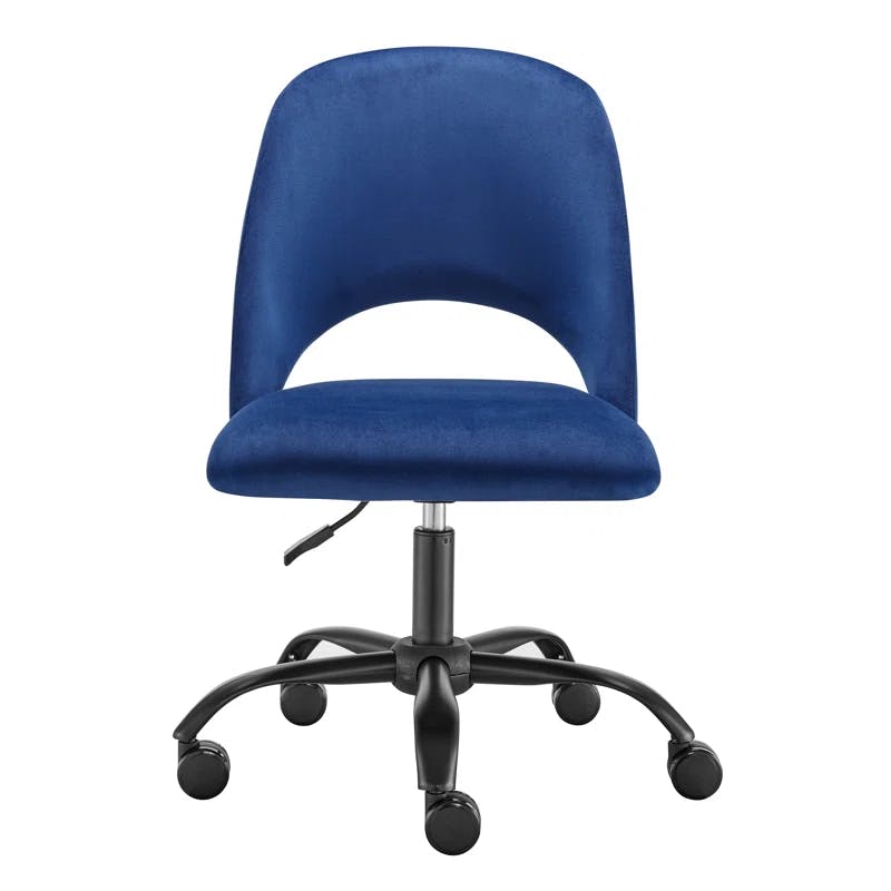 Gregor Swivel Task Chair in Blue Velvet with Steel Base