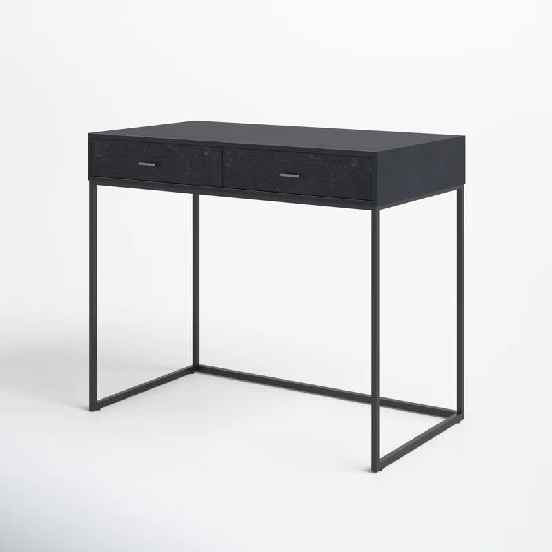 Mugello Solid Acacia Wood Desk with Textured Drawers in Black