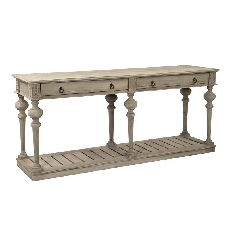 Ash Grey Oak and Metal Sphere-Detailed Console Table with Storage