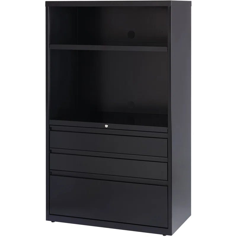 36" Black Steel 3-Drawer Legal Size Lockable File Cabinet