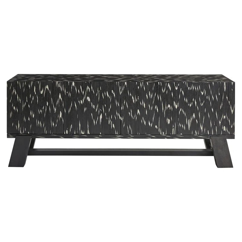 Contemporary Black Media Console with Cabinet and Diagonal Legs