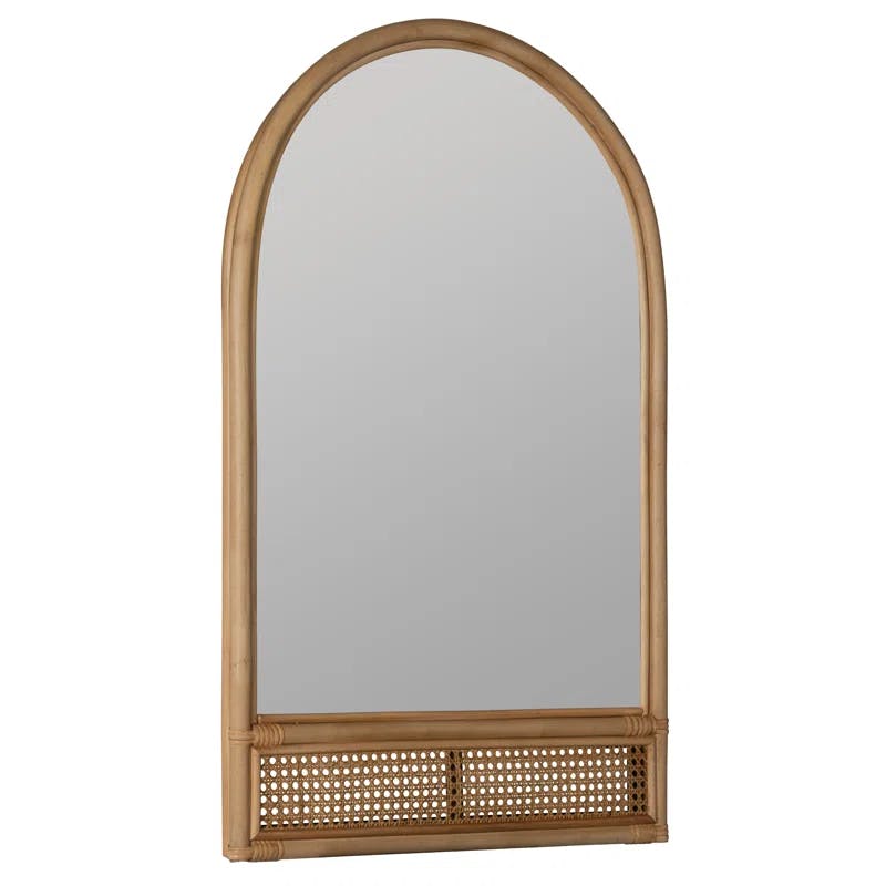 Beckham 38''x24'' Arched Natural Wood and Leather Bathroom Mirror