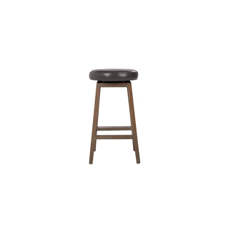 William 26'' Brown Leather Swivel Counter Stool with Button Tufting