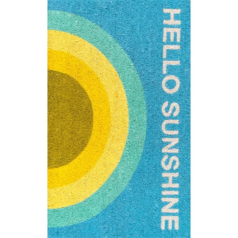 Retro Hello Sunshine 18" x 30" Blue Synthetic Welcome Mat