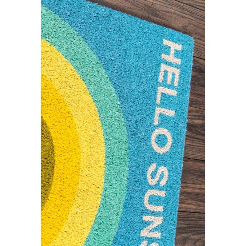 Retro Hello Sunshine 18" x 30" Blue Synthetic Welcome Mat