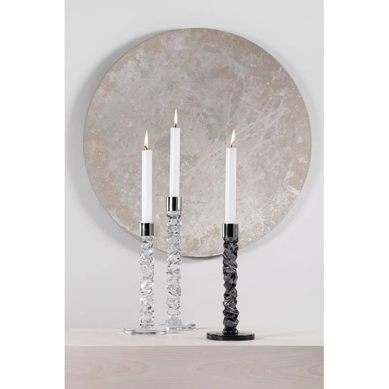 Lena Bergstrom 9.5'' Graphite Glass Hurricane Candlestick Set