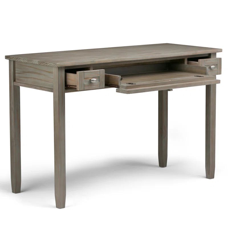 Distressed Grey Solid Wood Desk with Slide-Out Keyboard Tray