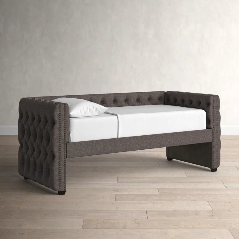 Elegant Twin Linen Upholstered Daybed with Nailhead Trim
