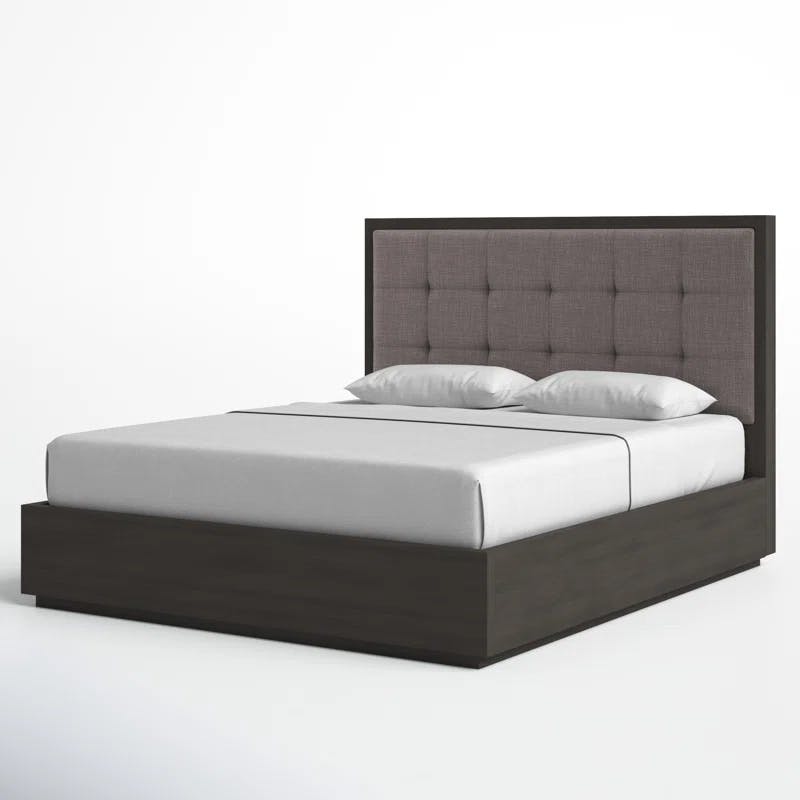 Basalt Grey King-Sized Wood Frame Bed with Tufted Linen Upholstery