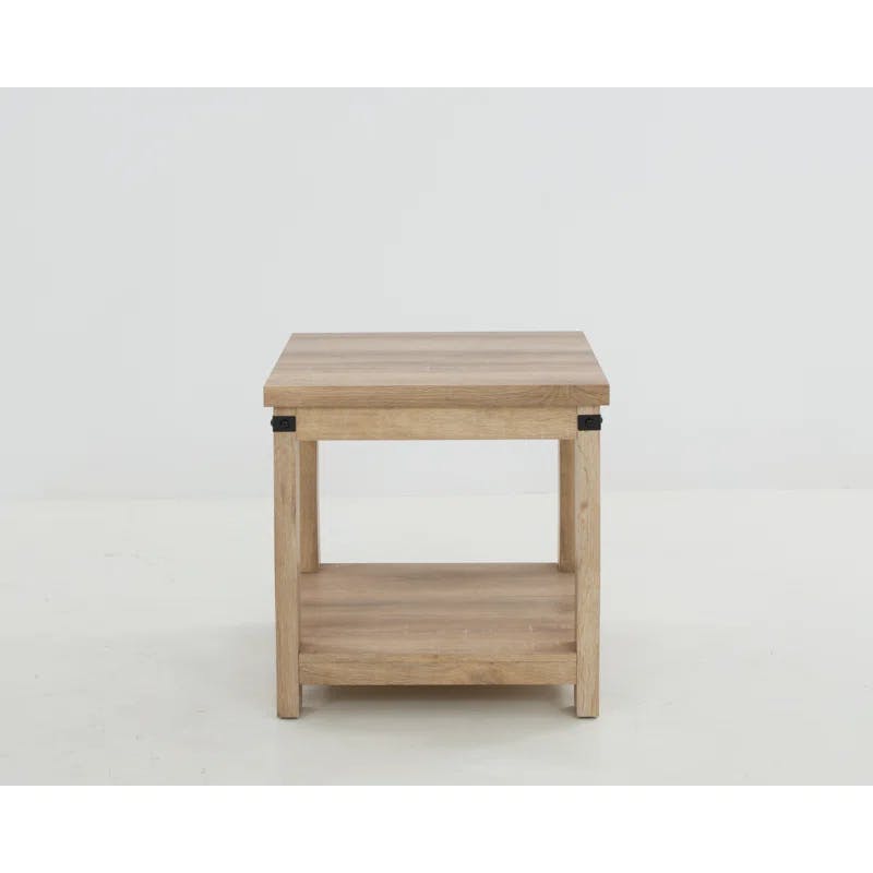 Casual Modern Beige Square End Table with Storage Shelf