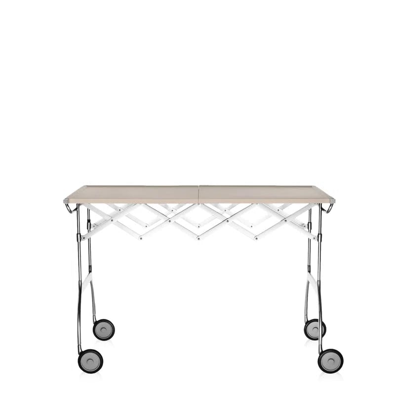 Matte Cream Chromed Steel Folding Trolley Table by Antonio Citterio