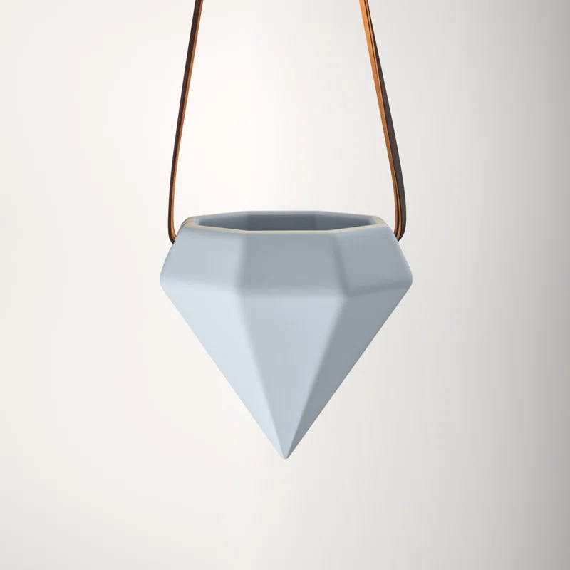 Sky Blue Ceramic Diamond Hanging Planter - Indoor/Outdoor