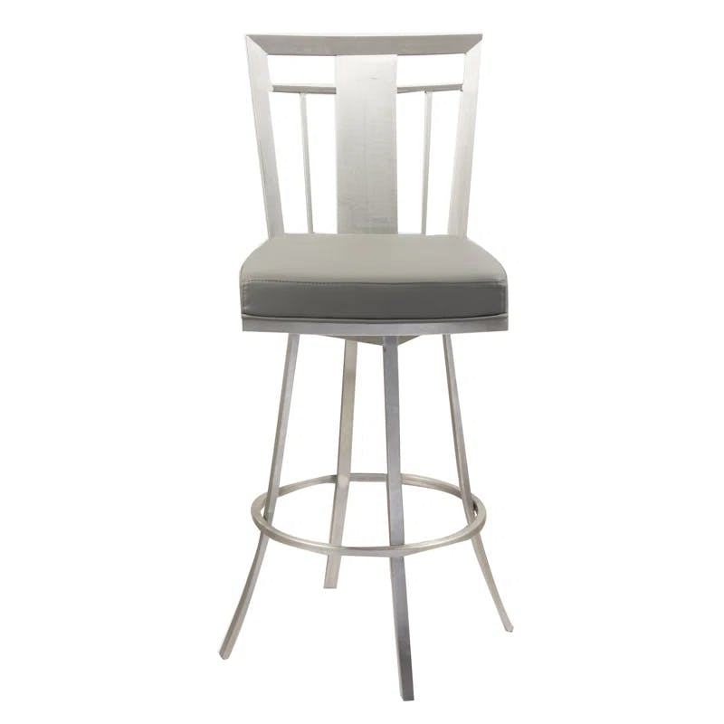 26" Grey Faux Leather Swivel Bar Stool with Stainless Frame