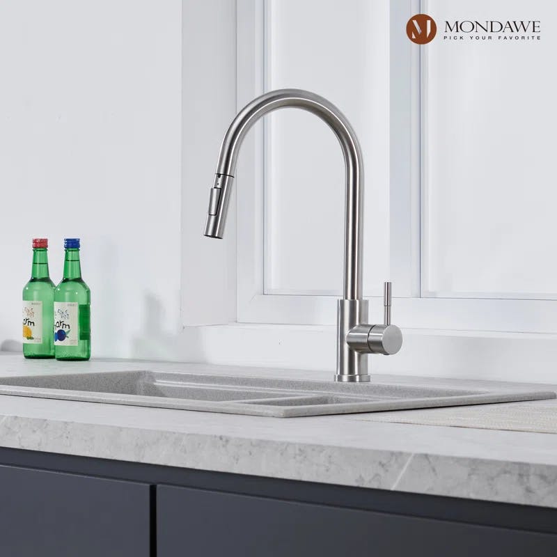 Elegant Brushed Nickel High-Arc Kitchen Faucet with Pull-Out Spray